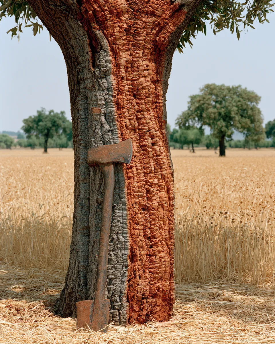 The machado. Curved so the blade never reaches the cambium — damage that and the tree gives nothing for the rest of its life.
