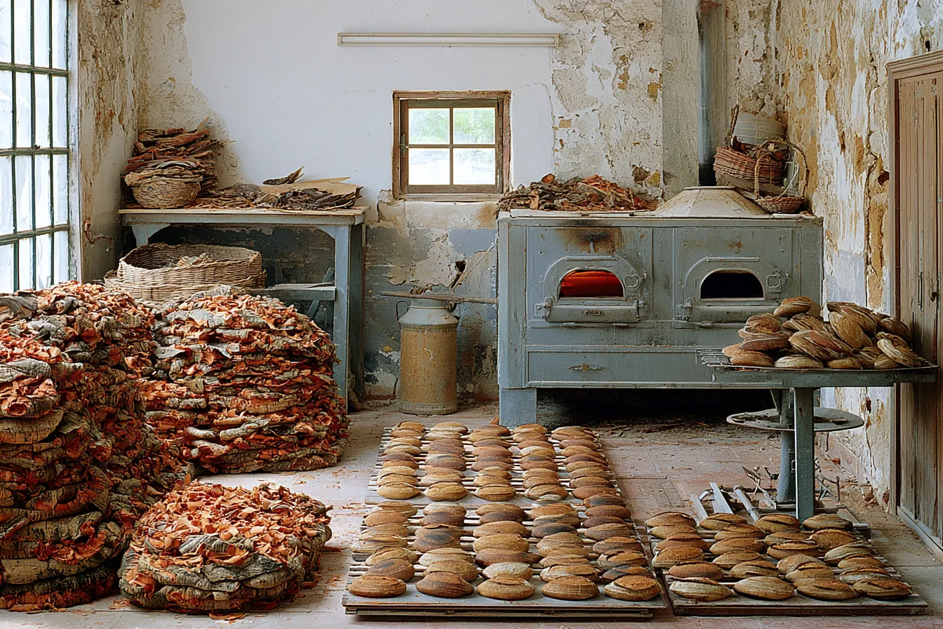 One oven, fired with the trimmings too poor to sell. The bread is a by-product of the cork.